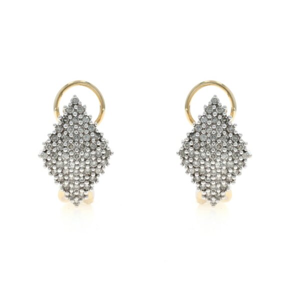 Yellow Gold Diamond Cluster Stud Earrings 10k Round Brilliant 1.00ctw Pierced - Picture 1 of 4
